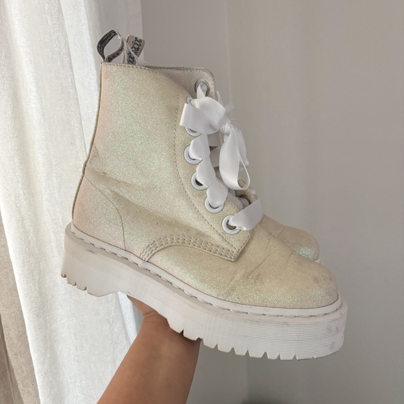 Dr. Martens Shoes - Dr. Martens Molly Glitter White Platform Boots 9